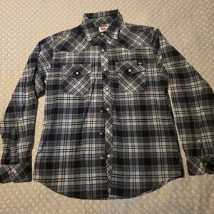 Dickies Western Shirt Mens Medium Grey Black Plaid Excellent Pearl Snap Long sle